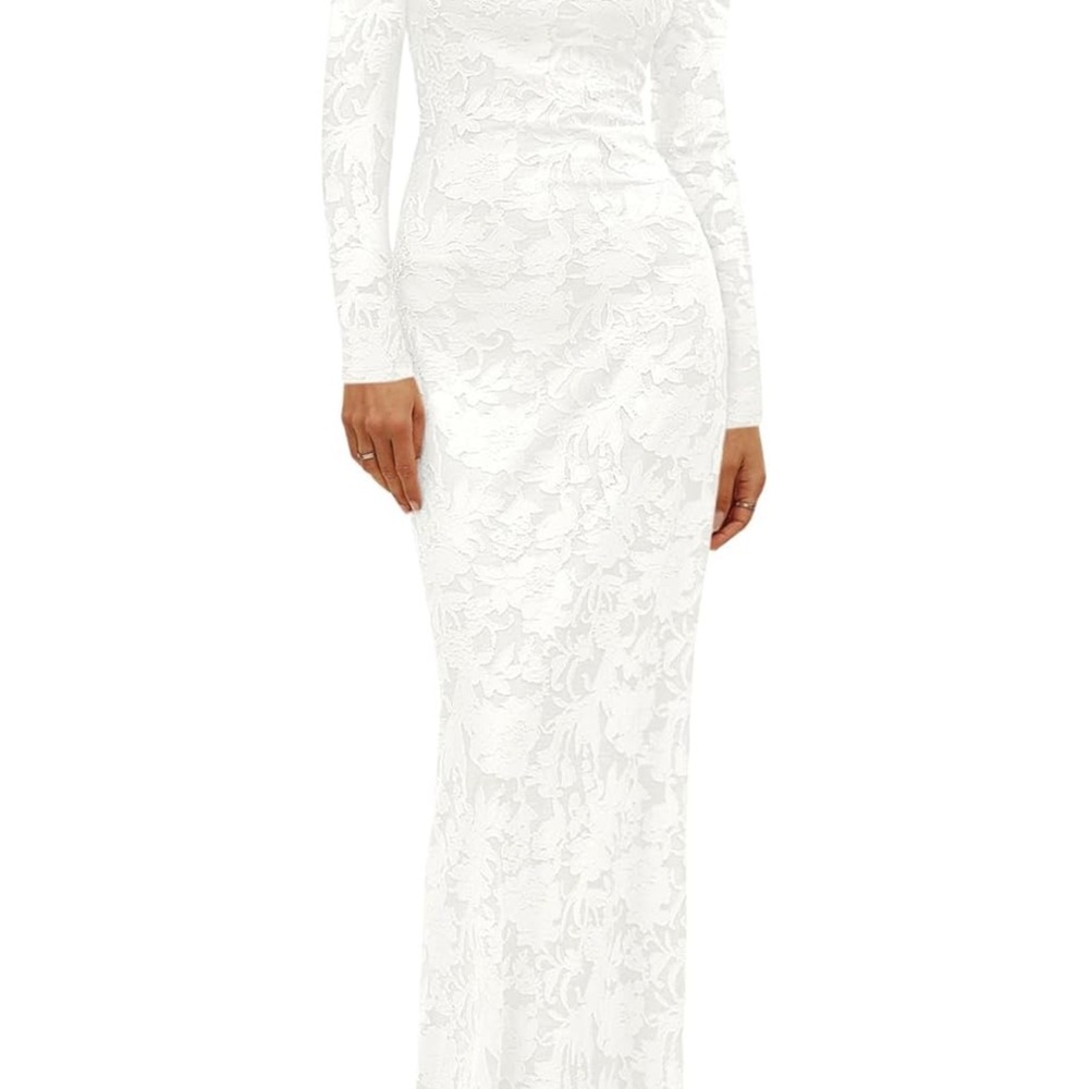 Long-Sleeve White Lace Maxi Dress